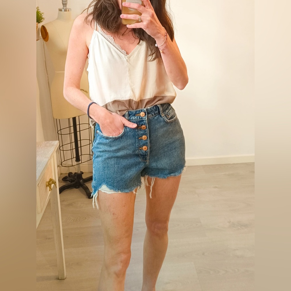 Zara Blue Jean Shorts with Distressed Hem Size 10